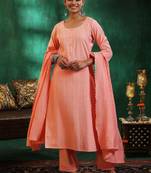 women ethnic motifs embroidered regular thread work kurta with trousers & with dupatta