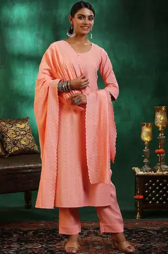 women ethnic motifs embroidered regular thread work kurta with trousers & with dupatta