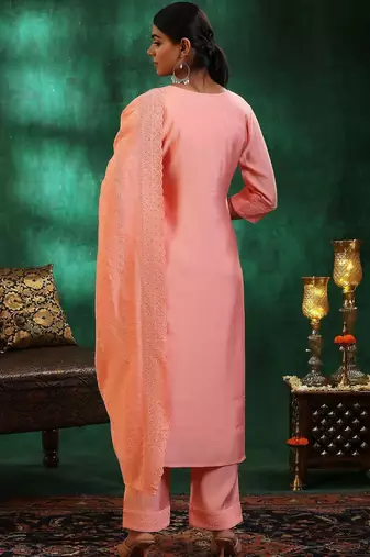 women ethnic motifs embroidered regular thread work kurta with trousers & with dupatta