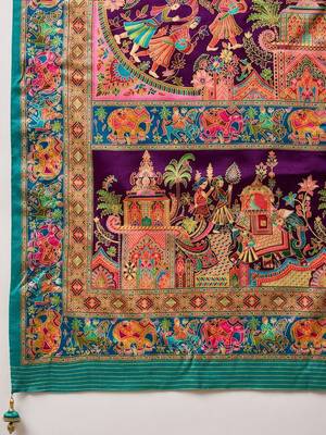 Purple ethnic motifs zari silk blend banarasi saree 3