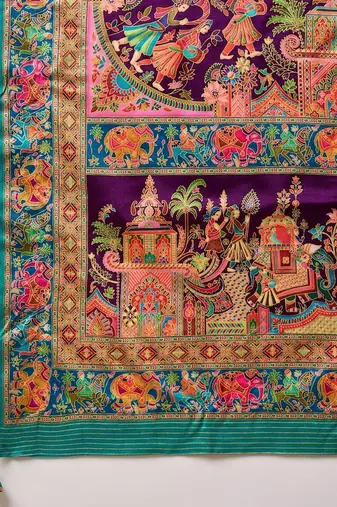 Purple ethnic motifs zari silk blend banarasi saree