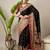 Black ethnic motifs printed banarasi saree with blouse piece
