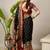 Black ethnic motifs printed banarasi saree with blouse piece