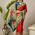 Red ethnic motifs printed embroidered banarasi saree