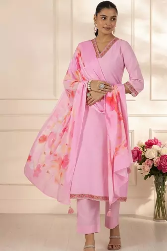 women ethnic motifs regular thread work kurta with trousers & with dupatta