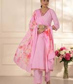 women ethnic motifs regular thread work kurta with trousers & with dupatta