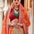 Orange orange & red bandhani beads and stones  georgette saree