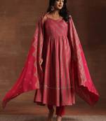 women ethnic motifs printed empire kurta with trousers & with dupatta