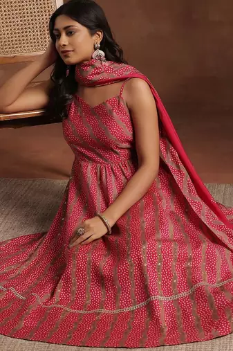 women ethnic motifs printed empire kurta with trousers & with dupatta