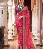 Pink pink & maroon bandhani beads and stones  georgette saree