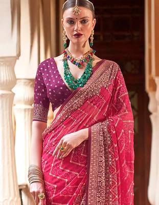 Pink pink & maroon bandhani beads and stones  georgette saree 2