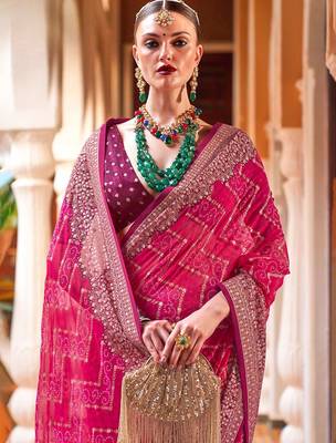 Pink pink & maroon bandhani beads and stones  georgette saree 3