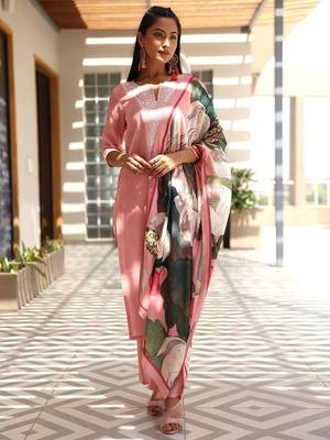 women floral embroidered regular thread work kurta with trousers & with dupatta 1