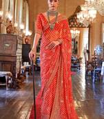 Red floral  georgette leheriya saree