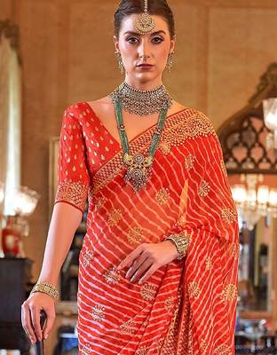 Red floral  georgette leheriya saree 2