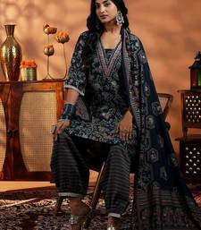 women floral printed regular thread work kurta with harem pants & with dupatta
