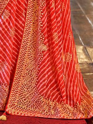 Red floral  georgette leheriya saree 4