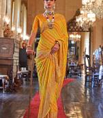 Yellow yellow & green printed embroidered  georgette leheriya saree