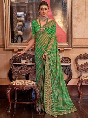 Green green & mustard leheriya sequinned  georgette leheriya saree 1