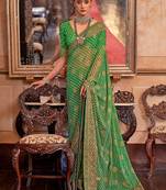Green green & mustard leheriya sequinned  georgette leheriya saree