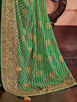 Green green & mustard leheriya sequinned  georgette leheriya saree 4