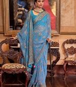 Blue blue & pink leheriya embroidered  georgette leheriya saree