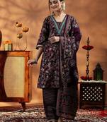 women floral printed regular thread work kurta with harem pants & with dupatta
