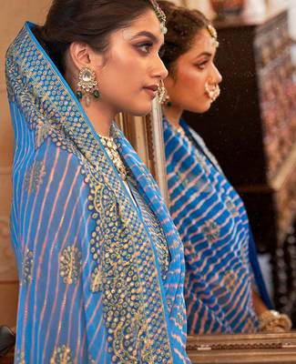 Blue blue & pink leheriya embroidered  georgette leheriya saree 3