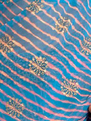 Blue blue & pink leheriya embroidered  georgette leheriya saree 4