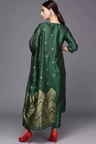 women ethnic motifs printed regular kurta with trousers & with dupatta