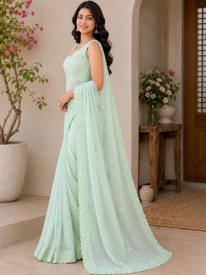 Silver embellished sequinned poly georgette designer saree 1