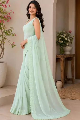 Silver embellished sequinned poly georgette designer saree