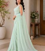 Silver embellished sequinned poly georgette designer saree