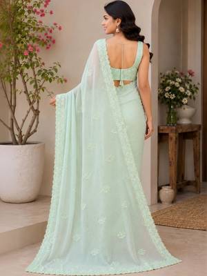 Silver embellished sequinned poly georgette designer saree 2