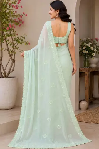 Silver embellished sequinned poly georgette designer saree