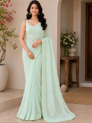 Silver embellished sequinned poly georgette designer saree 3