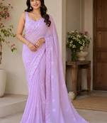 Lavender embellished sequinned poly georgette designer saree