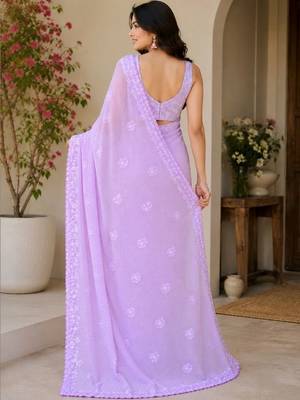 Lavender embellished sequinned poly georgette designer saree 2