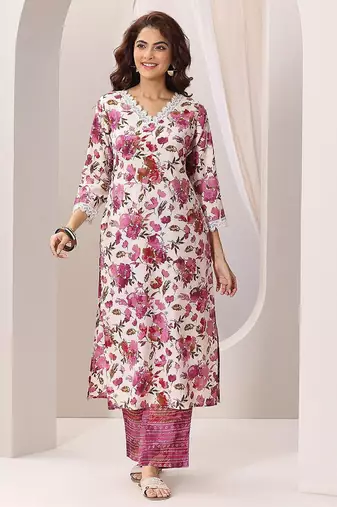 women floral printed regular kurta with trousers