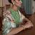 Green checked block print saree