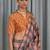 Peach checked block print saree