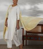 women ethnic motifs regular thread work kurta with trousers & with dupatta
