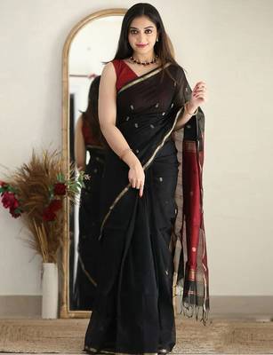 Black black ethnic motifs zari banarasi saree 1