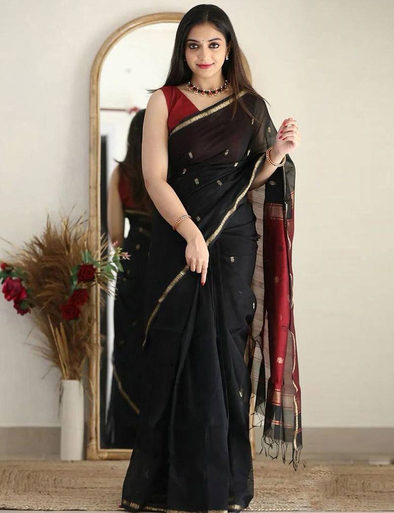 Black black ethnic motifs zari banarasi saree