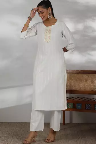 women ethnic motifs regular thread work kurta with trousers & with dupatta
