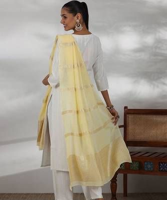 women ethnic motifs regular thread work kurta with trousers & with dupatta 6