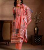 women ethnic motifs printed regular linen kurta with trousers & with dupatta