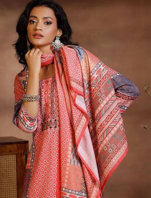 women ethnic motifs printed regular linen kurta with trousers & with dupatta 3