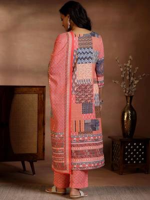 women ethnic motifs printed regular linen kurta with trousers & with dupatta 5