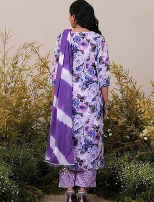 women floral printed regular thread work kurta with trousers & with dupatta 4